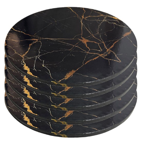 Pasta Altlığı / Cake Board – Mermer Desenli Siyah - Altın Detaylı 28 cm - kn308-1ad - Mytortenland